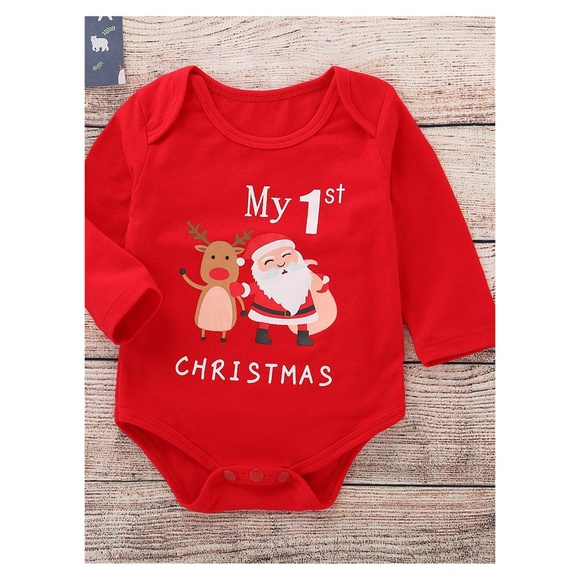 Red Onsie Romper 1st Christmas Baby Boy Girl - Picture 3 of 8